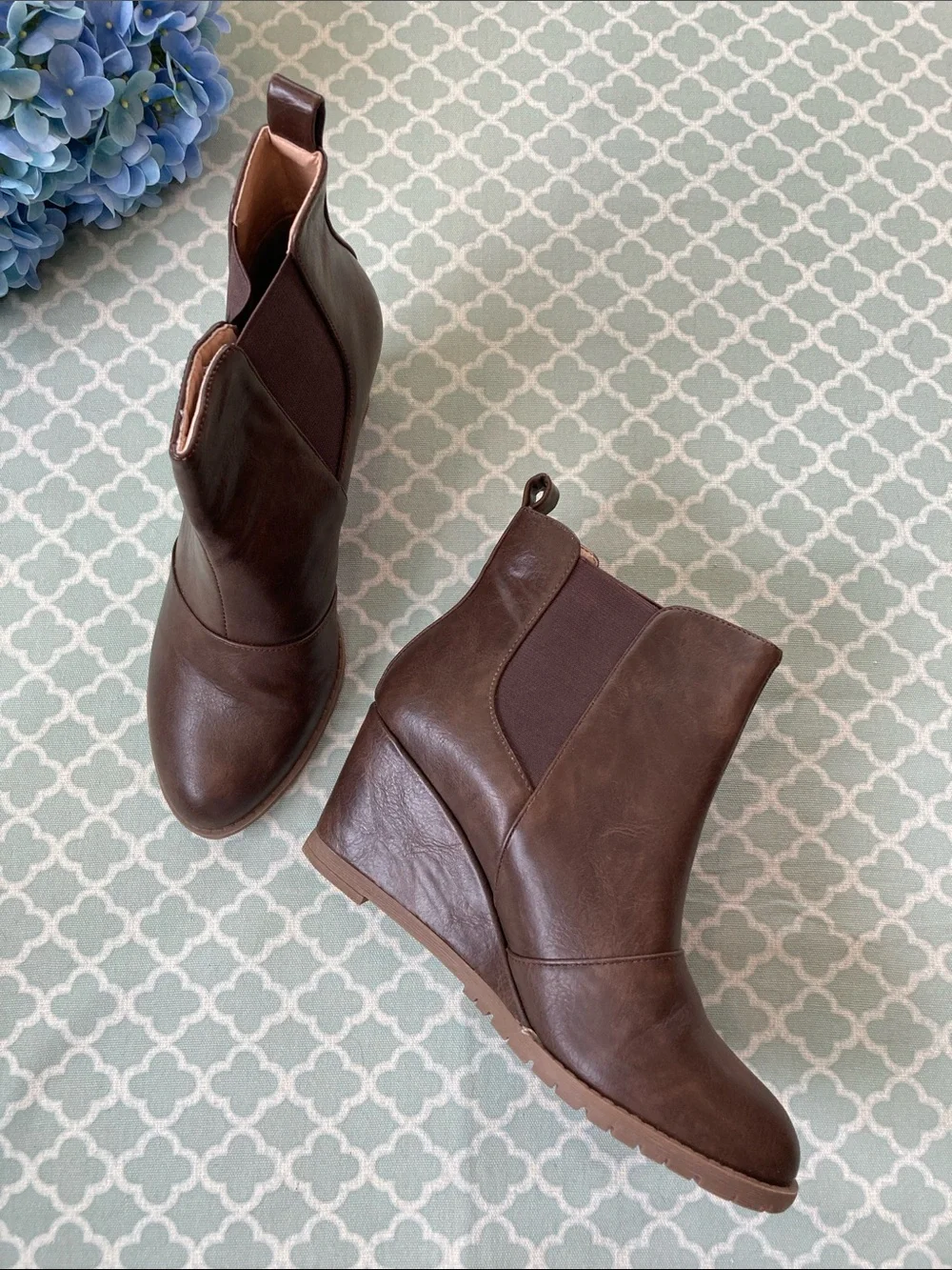 Journee Collection Jessie Wedge Booties Faux Leather 7.5